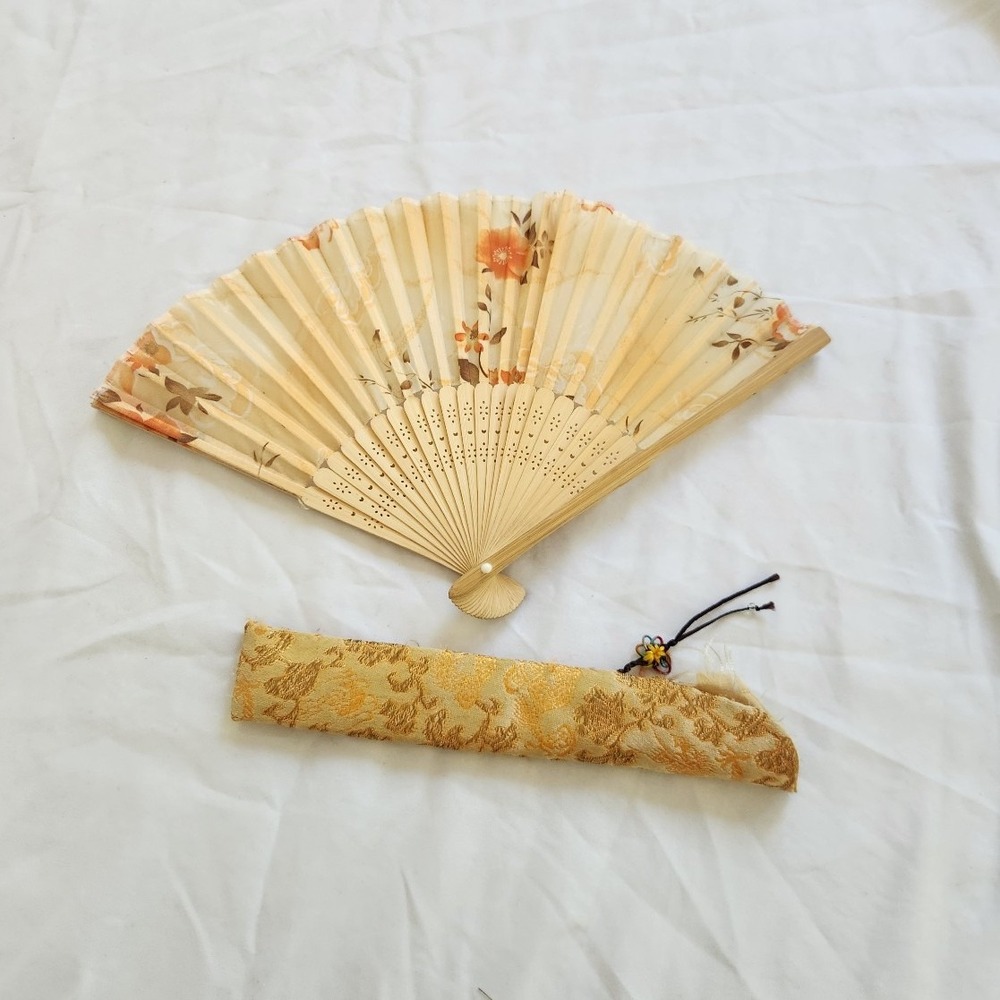 Hand Fan with Gold Case